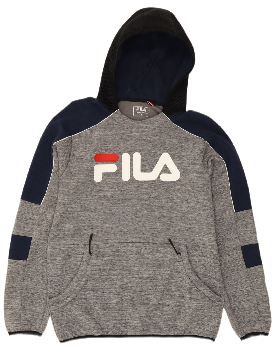 Fila Herren-Kapuzenpullover mit grafischem Print, mittelgraue Colourblock-Baumwolle