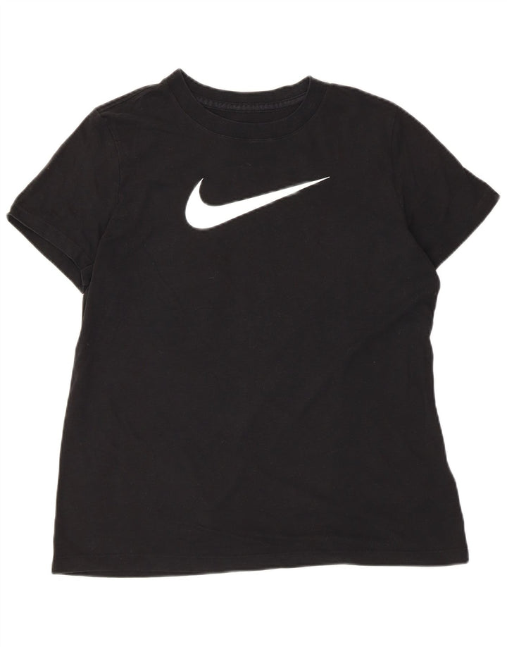 Nike Damen Dri Fit Graphic T-Shirt Top UK 14 Mittelschwarze Baumwolle