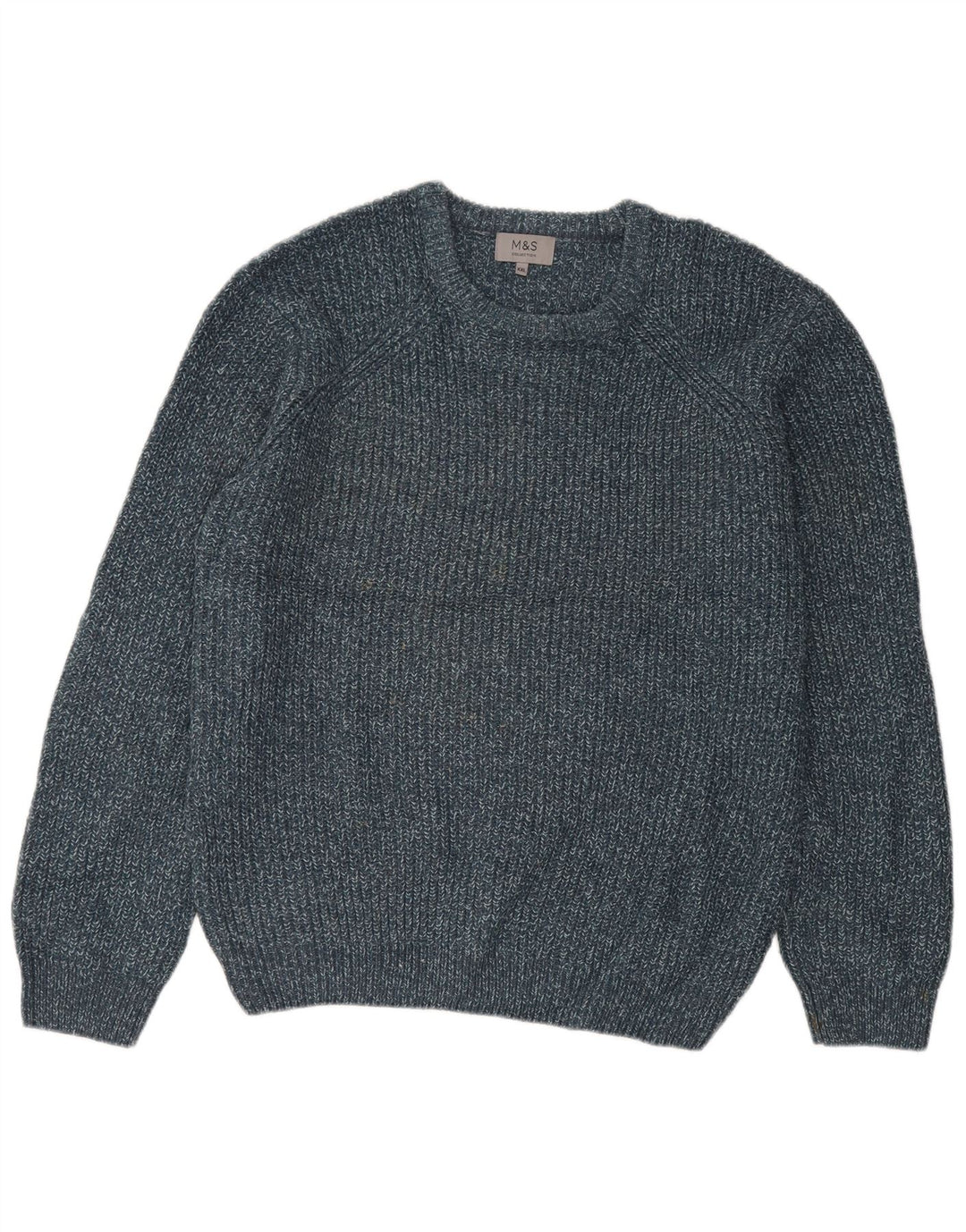 Marks & Spencer Herren-Pullover mit Rundhalsausschnitt, 2XL, blau geflecktes Acryl