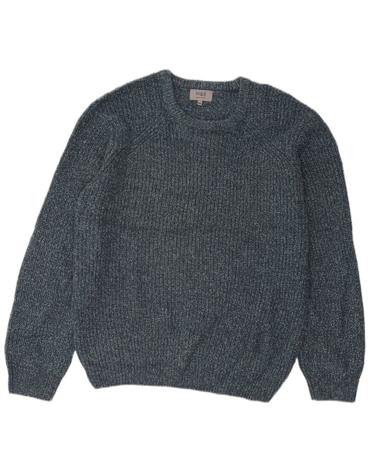 Marks & Spencer Herren-Pullover mit Rundhalsausschnitt, 2XL, blau geflecktes Acryl