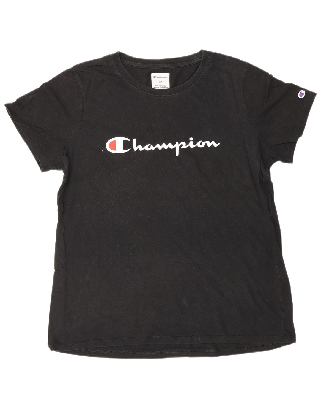 Champion Womens Graphic T-Shirt Top UK 16 Large Schwarz Baumwolle