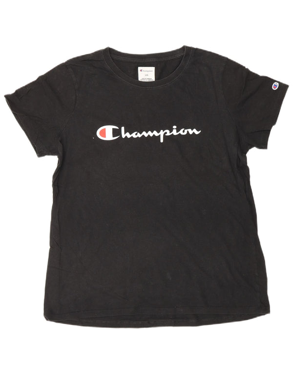 Champion Womens Graphic T-Shirt Top UK 16 Large Schwarz Baumwolle
