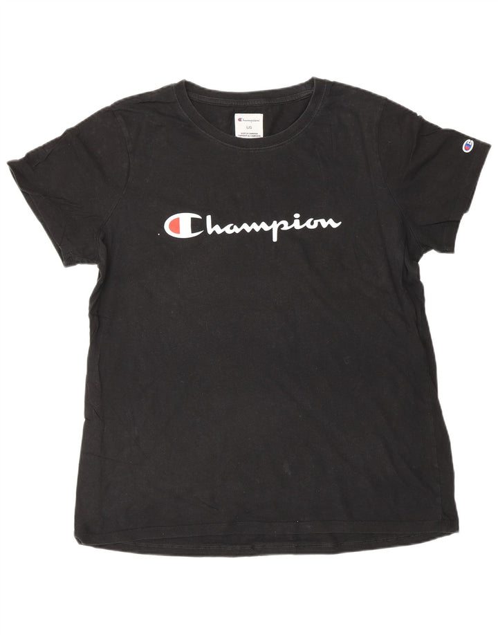 Champion Womens Graphic T-Shirt Top UK 16 Large Schwarz Baumwolle