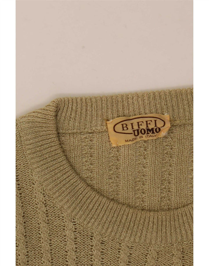 Biffi Herren-Pullover mit grafischem Rundhalsausschnitt, Größe L, Beige