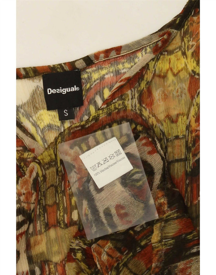 Desigual Damen-Blusenoberteil mit abstraktem Muster, Größe S, Khaki, Viskose