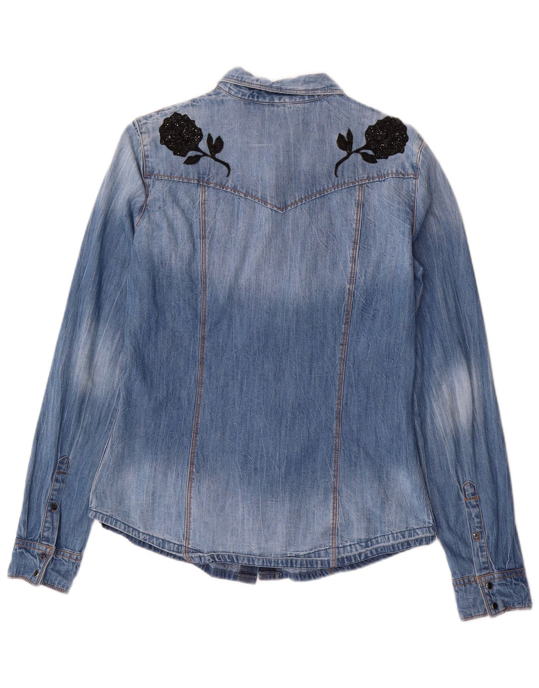 GUESS Damen Jeanshemd UK 14 Mittelblau geblümt