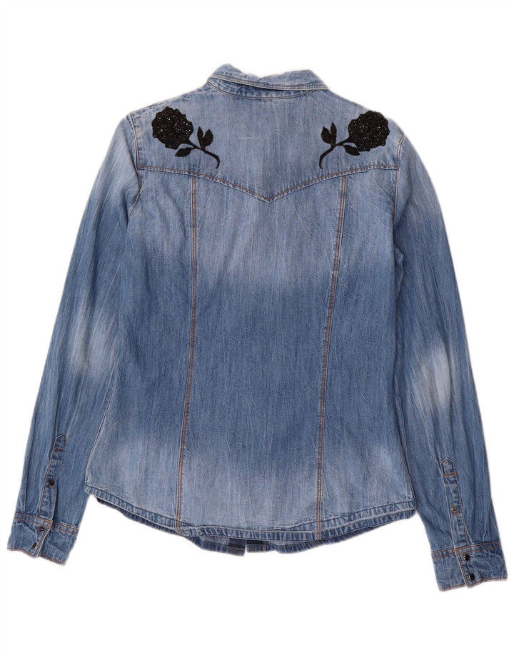 GUESS Damen Jeanshemd UK 14 Mittelblau geblümt