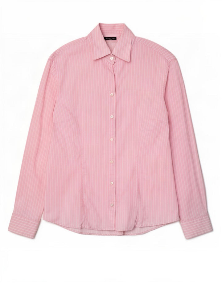 Massimo Dutti Damenhemd EU 42 Große rosa Nadelstreifen-Baumwolle