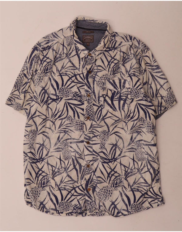 Fat Face Herren-Kurzarm-Slim-Fit-Hemd XL aus Baumwolle mit weißem Blumenmuster