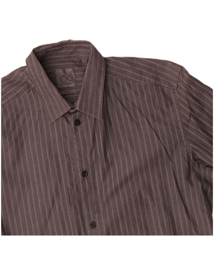 CALVIN KLEIN Herren Slim Fit Hemd Größe 39 15 1/2 Mittelgrau gestreifte Baumwolle