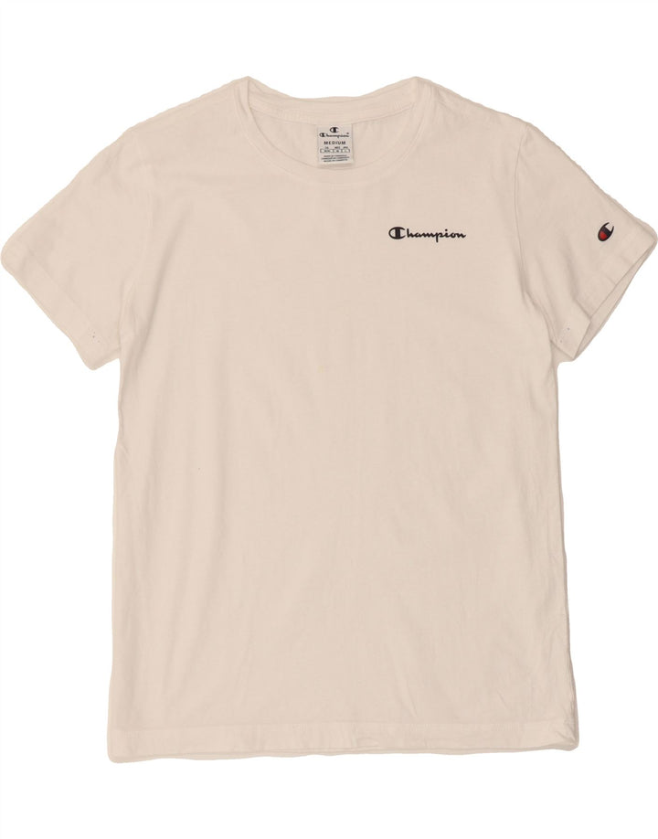 CHAMPION Womens Graphic T-Shirt Top UK 12 Medium White Cotton Vintage Champion and Second-Hand Champion from Messina Hembry 