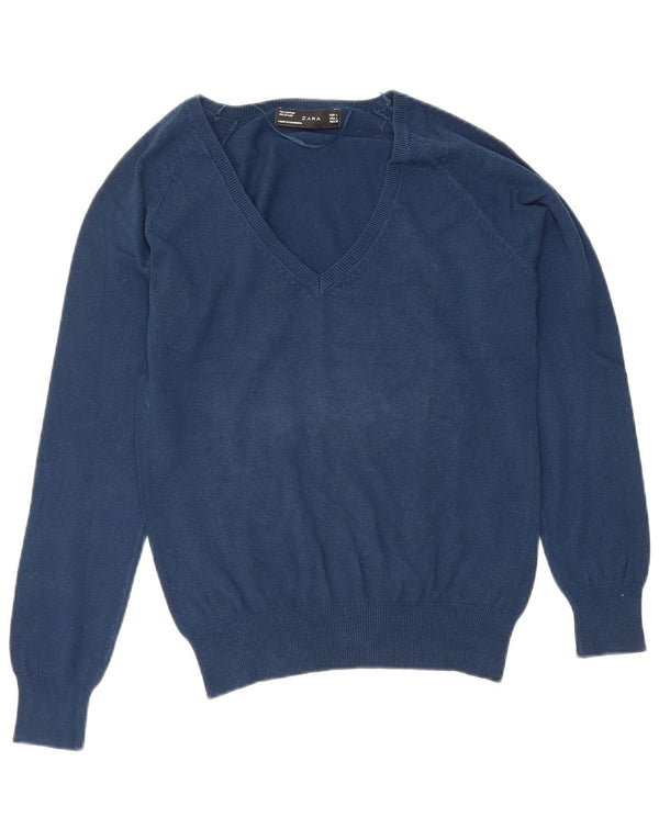 Zara Damen-Pullover mit V-Ausschnitt, Gr. 14, Marineblau