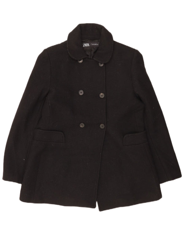 Zara Damen Pea Coat UK 18 XL Schwarze Wolle