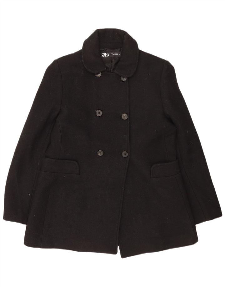 Zara Damen Pea Coat UK 18 XL Schwarze Wolle