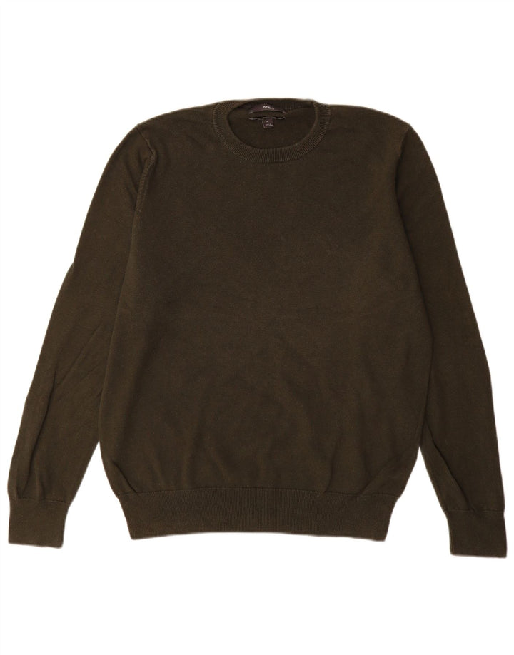 Marks & Spencer Herren-Pullover mit Rundhalsausschnitt, mittlere Khaki-Baumwolle