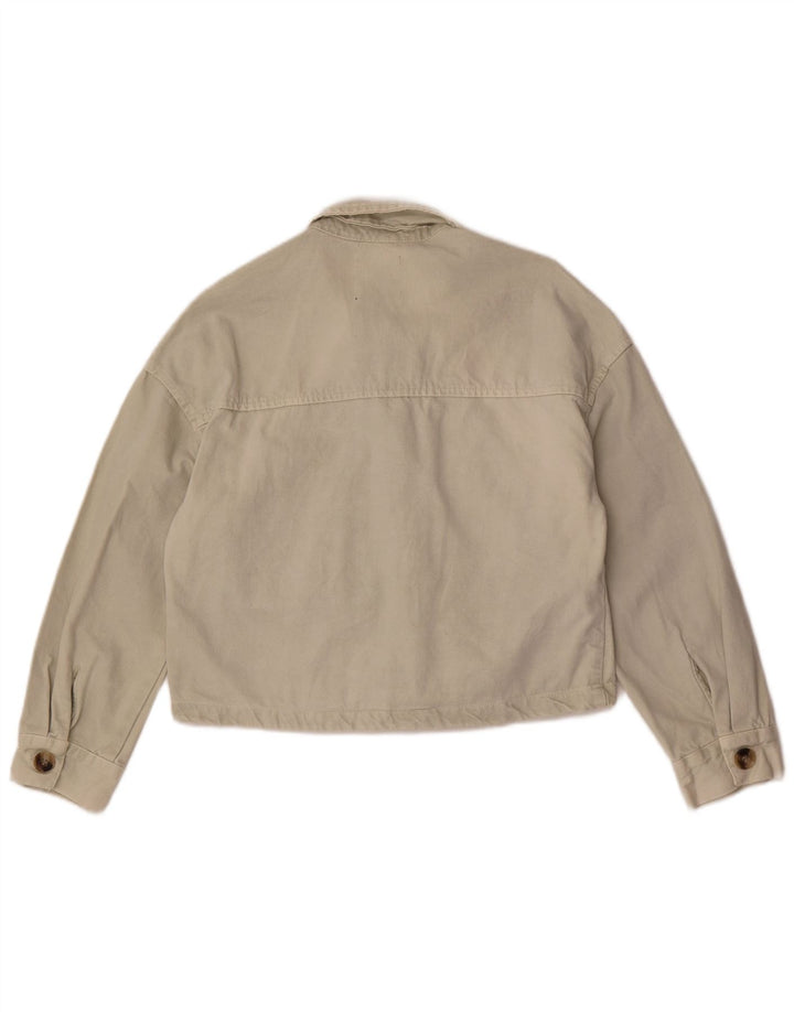 Zara Damen Crop Denim Jacke UK 10 Small Off White Cotton