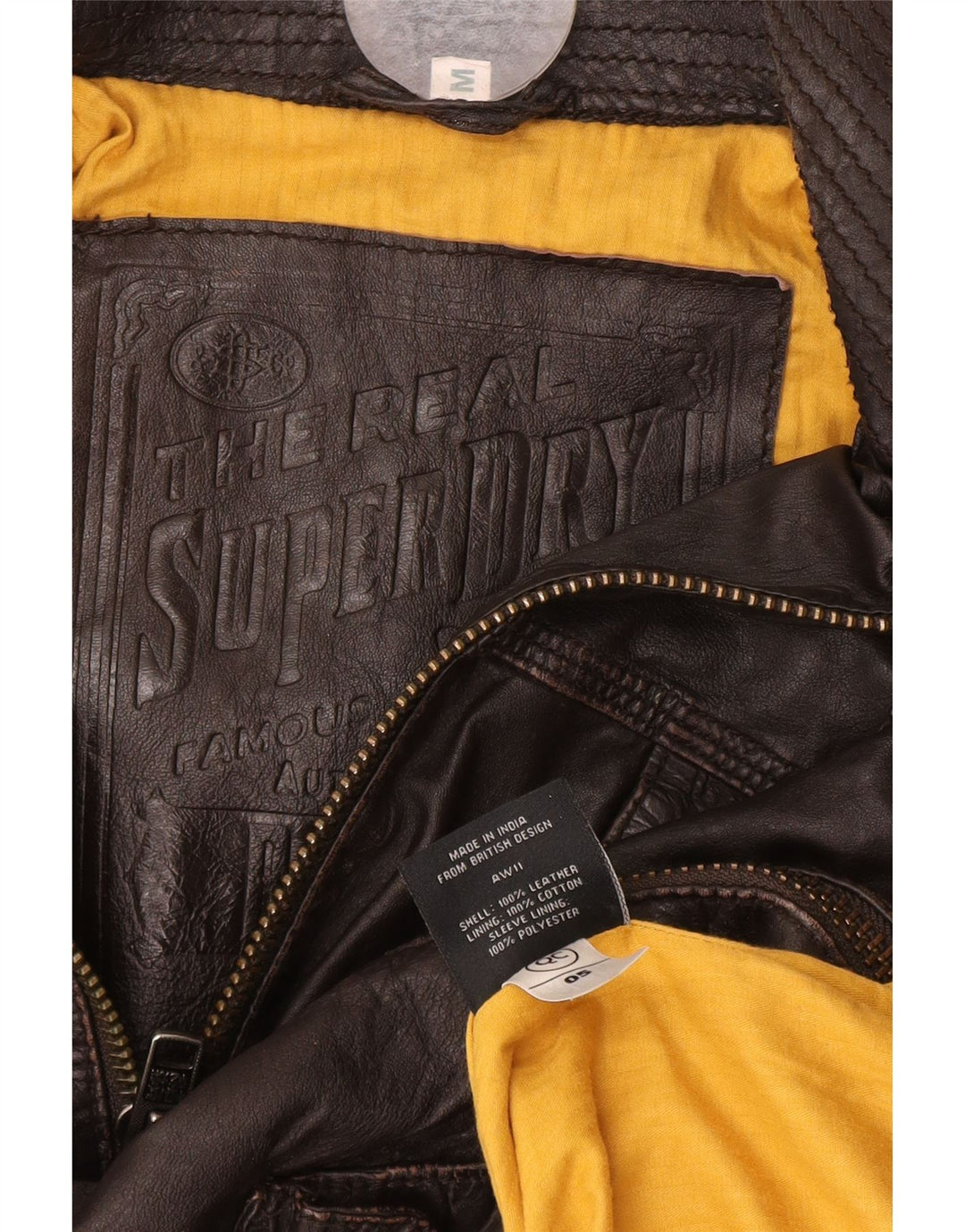 Superdry Herren Militärlederjacke UK 38 Mittelbraunes Leder