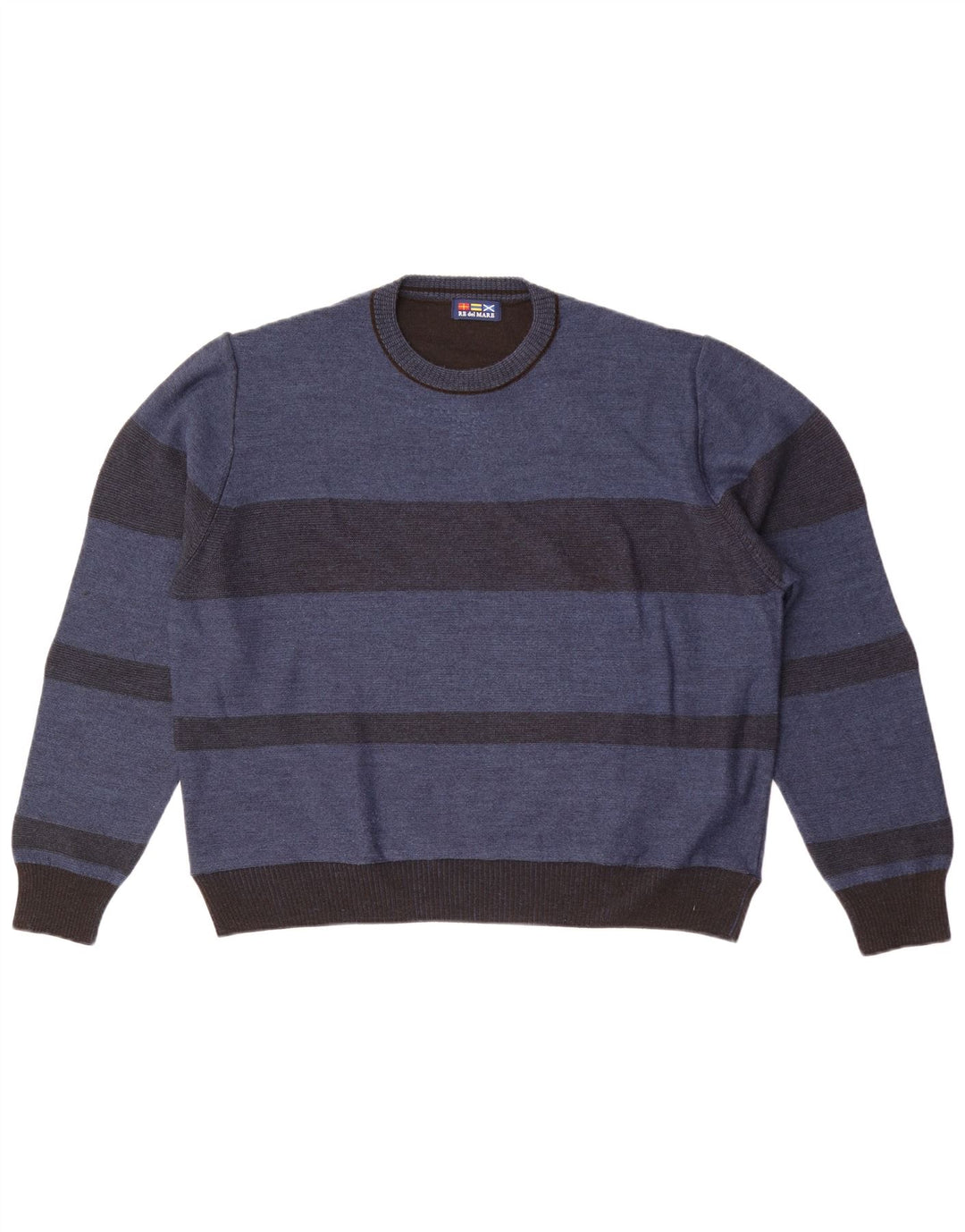 Re Del Mare Herren-Pullover mit Rundhalsausschnitt, groß, blau gestreift