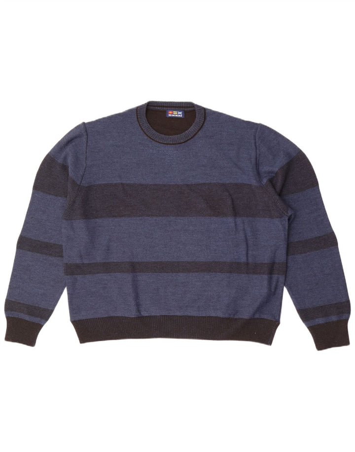 Re Del Mare Herren-Pullover mit Rundhalsausschnitt, groß, blau gestreift