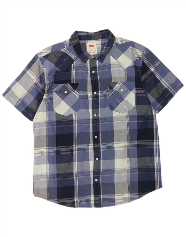Levi's Herren-Kurzarmhemd XL, blau kariert, Baumwolle