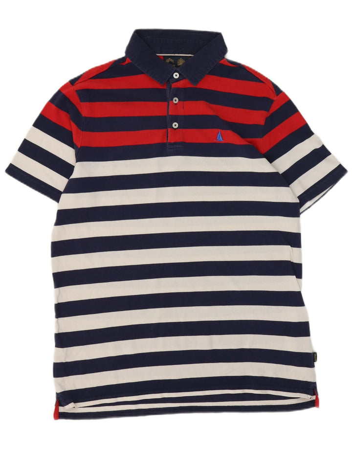 MUSTO Herren-Poloshirt aus mittelblauer, gestreifter Baumwolle