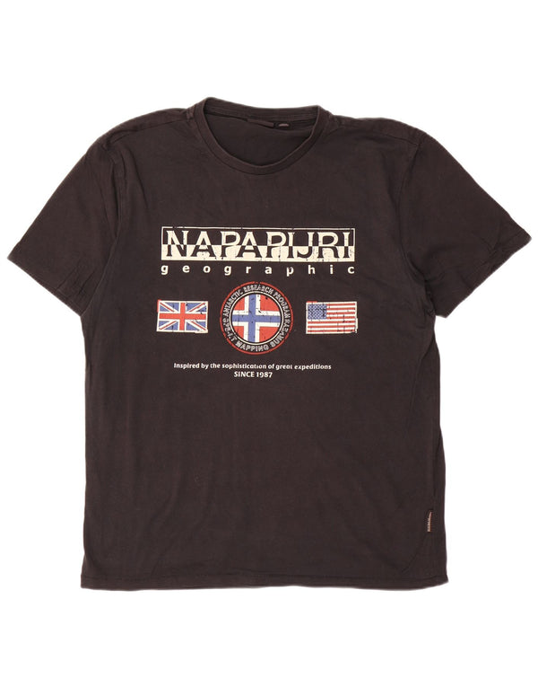 NAPAPIJRI Herren Geographic Graphic T-Shirt Top Large Schwarz Baumwolle