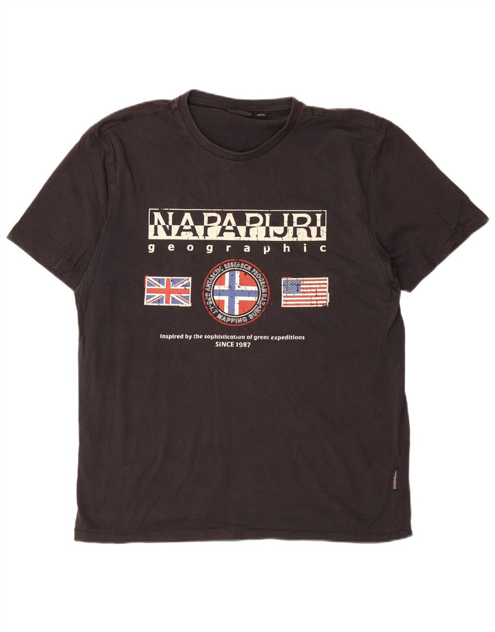 NAPAPIJRI Herren Geographic Graphic T-Shirt Top Large Schwarz Baumwolle