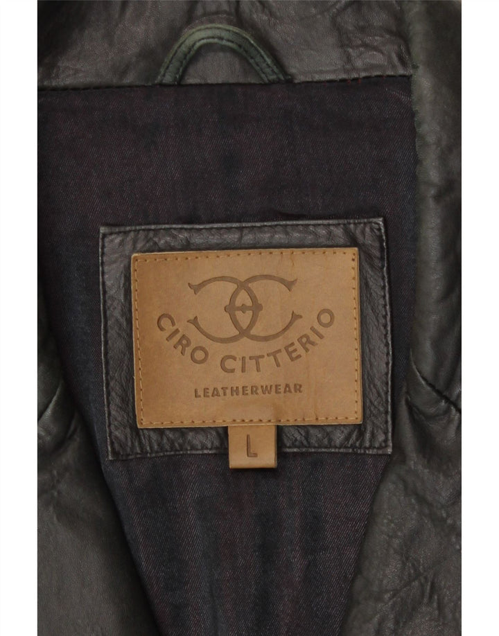 Ciro Citterio Herren 3-Knopf-Lederblazerjacke UK 40 Großes grünes Leder