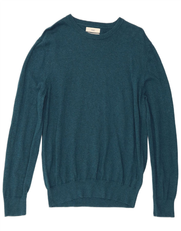 Marks & Spencer Herren-Pullover mit Rundhalsausschnitt, groß, türkisfarbene Baumwolle
