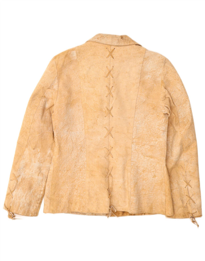 VINTAGE Damen Wildlederjacke UK 12 Medium Beige Leder