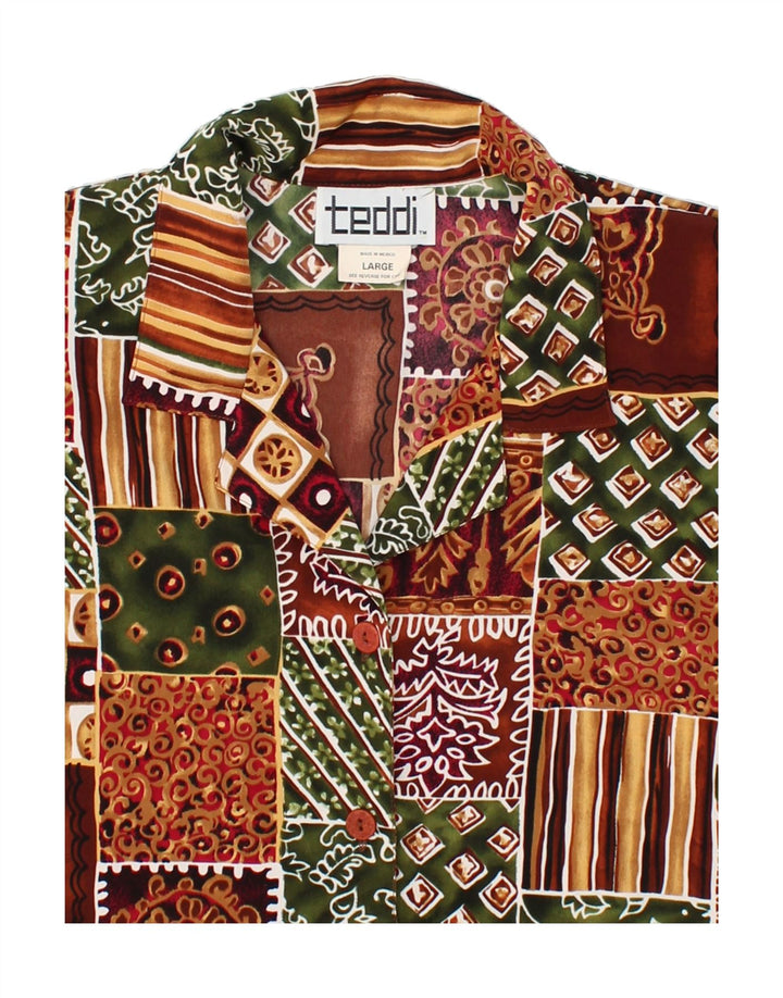 VINTAGE Womens Short Sleeve Shirt Blouse UK 16 Large Brown Patchwork Vintage Vintage and Second-Hand Vintage from Messina Hembry 