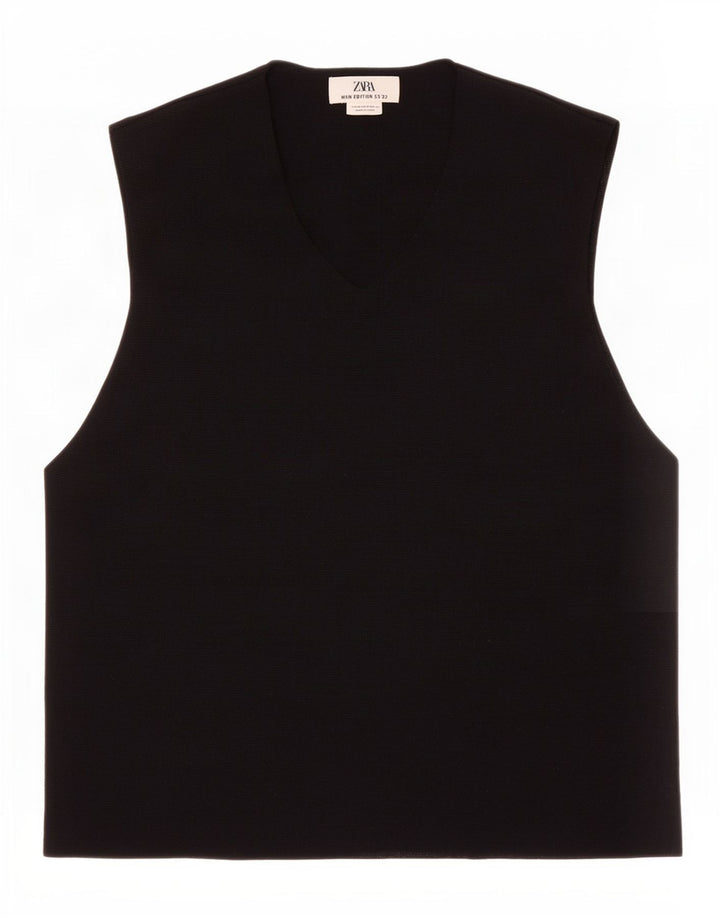 Zara Herren Weste Tank Top Medium Schwarz Viskose