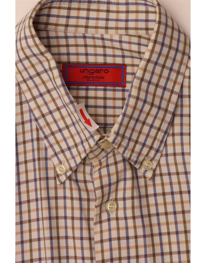 Ungaro Herren-Hemd mit klassischer Passform, XL, beige kariert