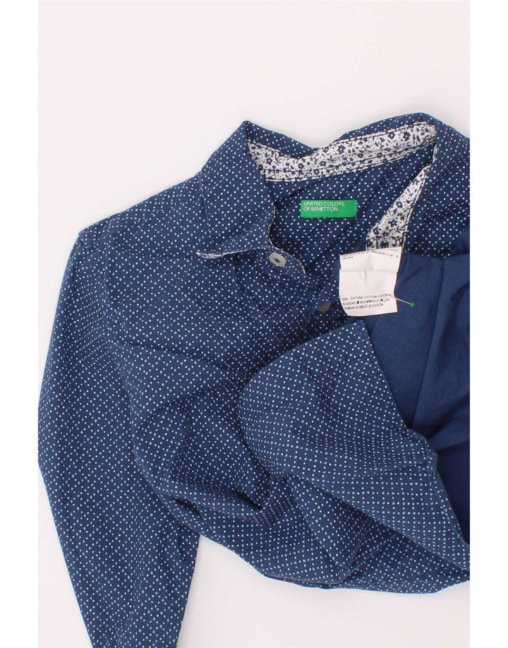Benetton Jungen-Hemd, 4–5 Jahre, XS, blau gepunktete Baumwolle