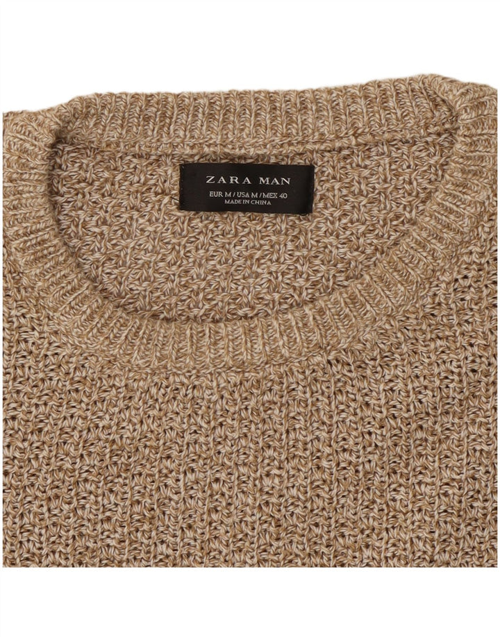 Zara Herren-Pullover mit Rundhalsausschnitt, Mittelbeige meliert