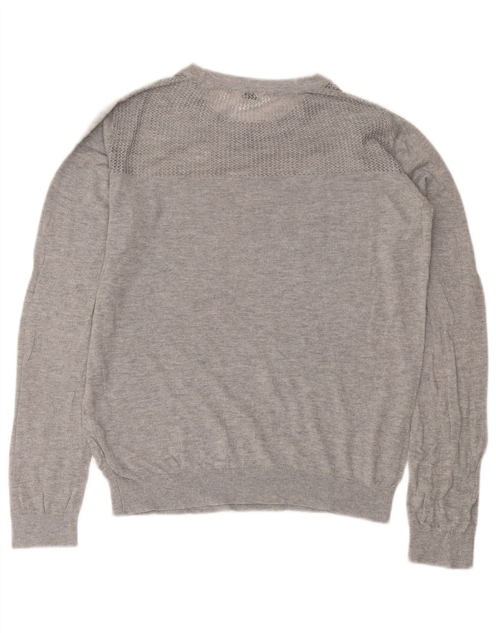 Jack Wills Damen-Pullover mit Rundhalsausschnitt, UK 12, mittelgraue Baumwolle