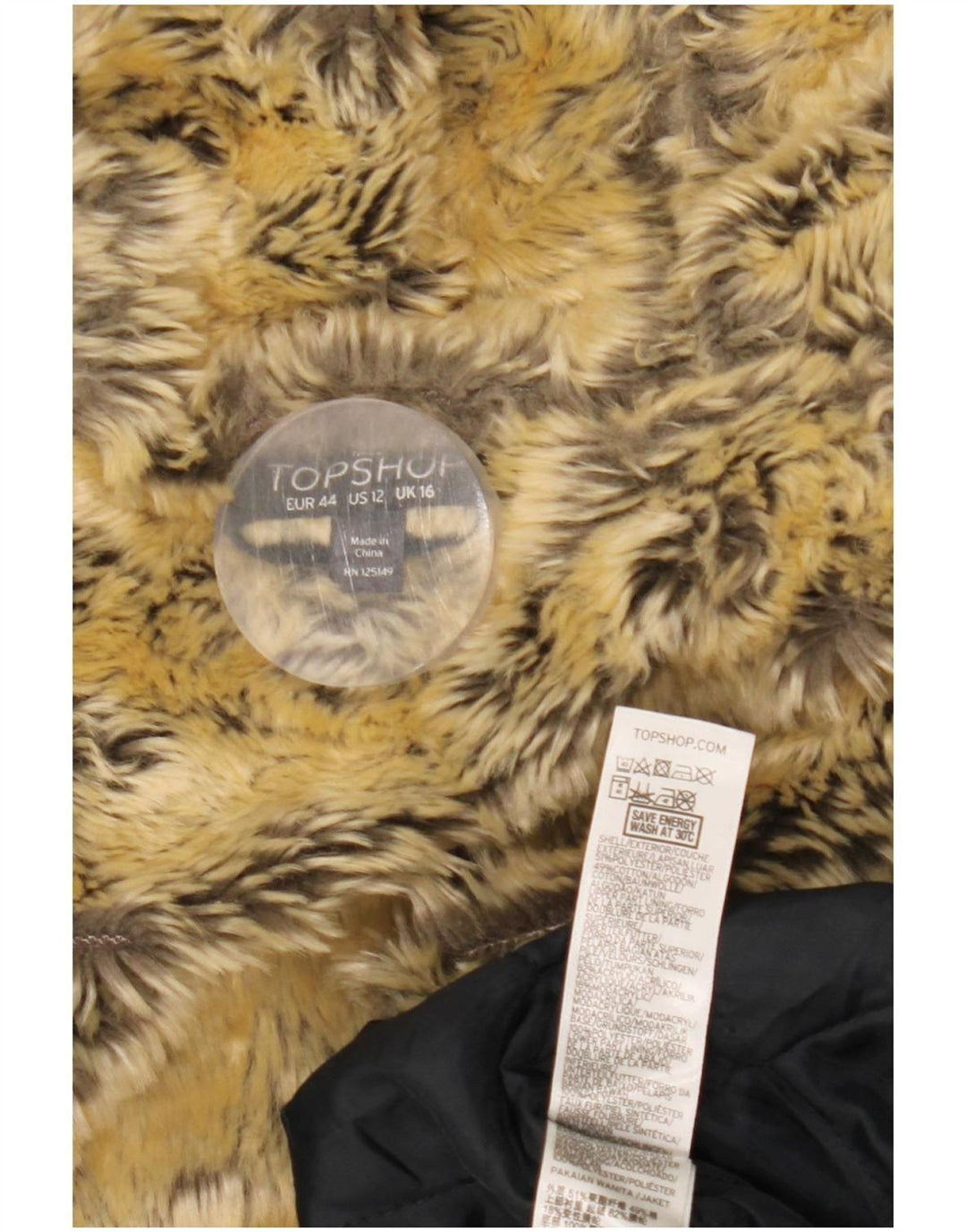 Topshop Damen-Sherpa-Parka mit Kapuze, UK 16, Größe L, Schwarz, Polyester