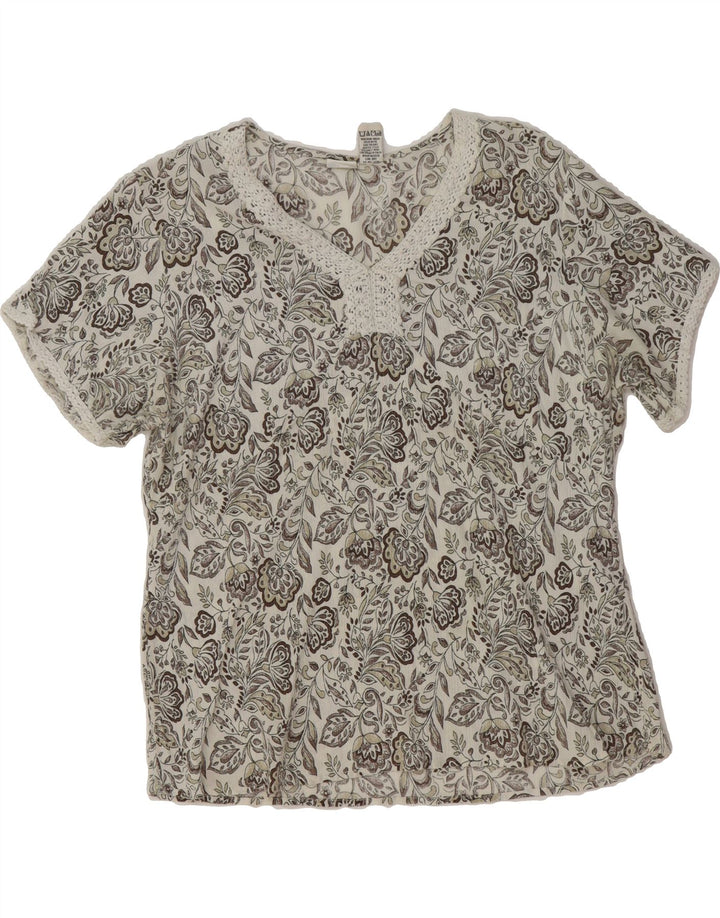 LEE Womens Blouse Top UK 18 XL White Floral Cotton Vintage Lee and Second-Hand Lee from Messina Hembry 