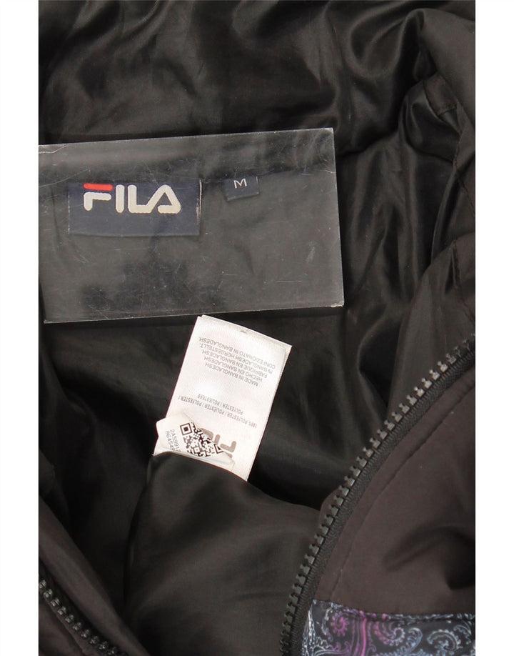 Fila Damen Loose Fit Wattierte Jacke UK 14 Mittelschwarzes Paisley-Polyester