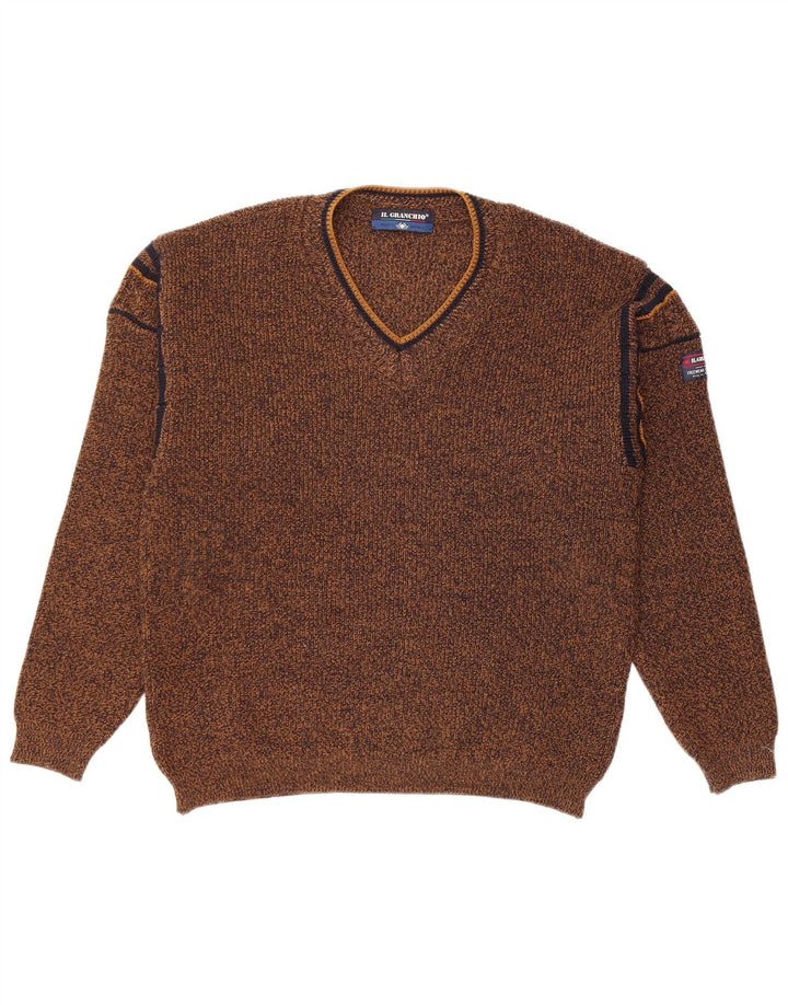 Il Granchio Herren-Pullover mit V-Ausschnitt aus mittelbraun gesprenkelter Wolle