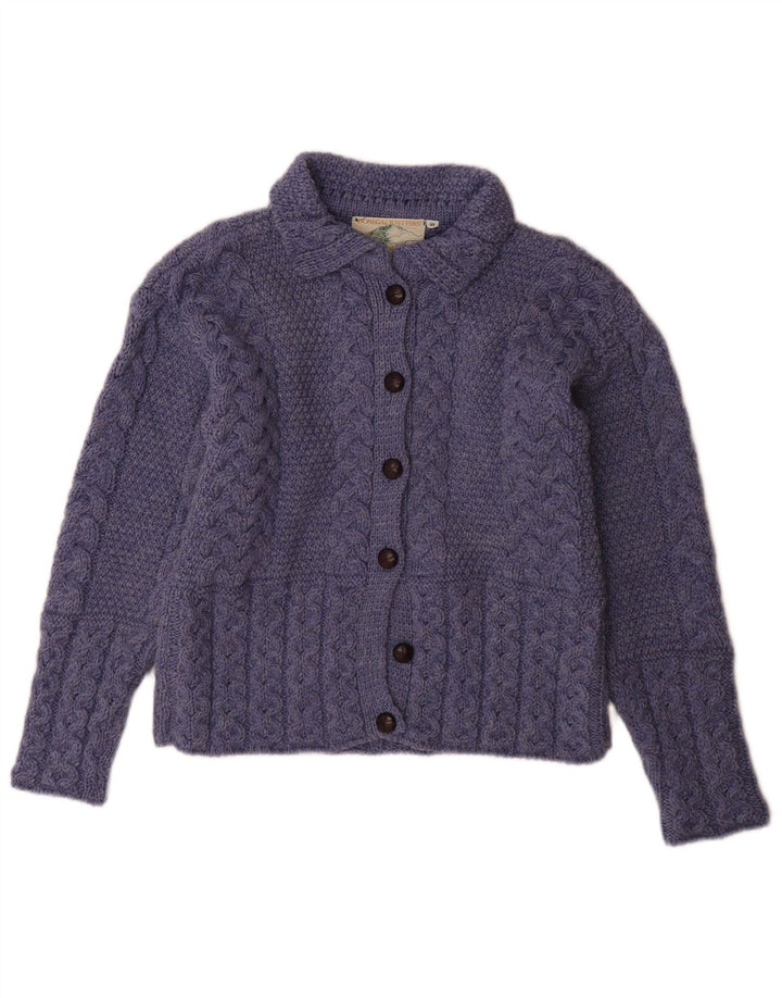 DONEGAL Damen Strickjacke Pullover UK 10 Kleine blaue Schurwolle