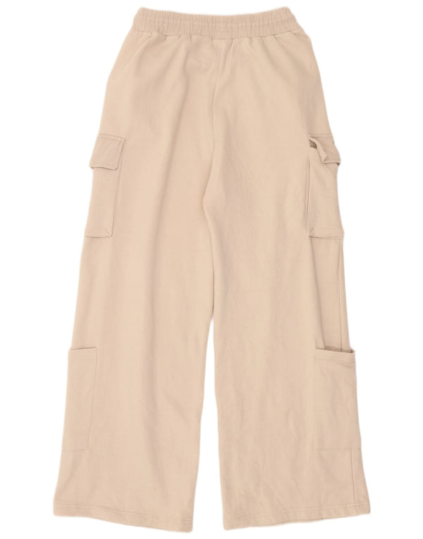 Zara Womens Wide Leg Cargo Tracksuit Trousers UK 12 Medium Beige Cotton