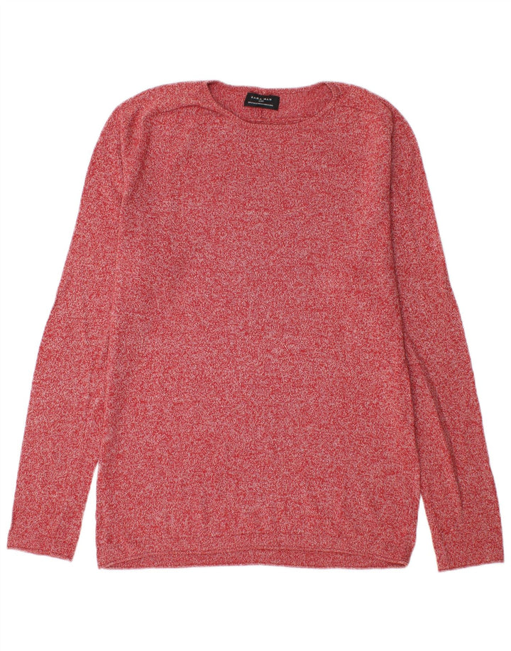 Zara Herren-Pullover mit Rundhalsausschnitt, mittelrot meliert