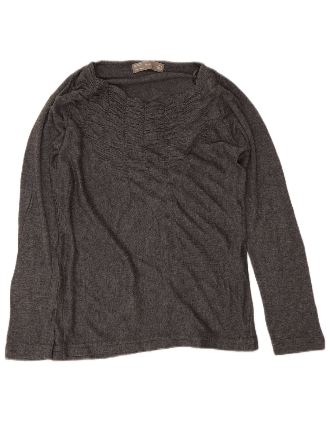 Zara Damen Top Langarm UK 10 Small Graue Baumwolle