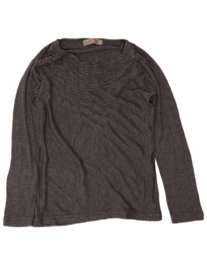 Zara Damen Top Langarm UK 10 Small Graue Baumwolle