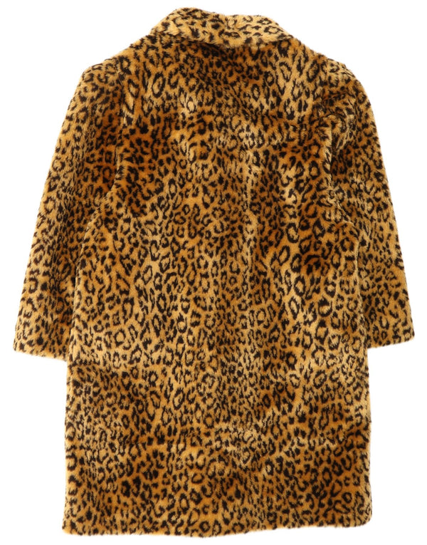 VINTAGE Damen Übergroßer Kunstpelzmantel EU 40 Mittelbrauner Tierdruck