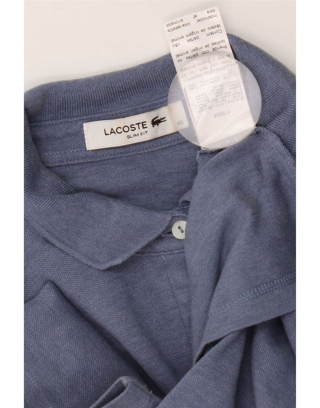 Lacoste Damen-Poloshirt mit schmaler Passform, Größe 40, mittelblaue Baumwolle
