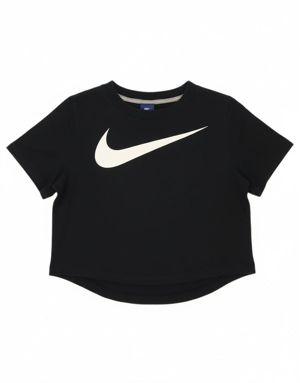 Nike Damen Crop Graphic T-Shirt Top UK 16 Large Schwarz Baumwolle