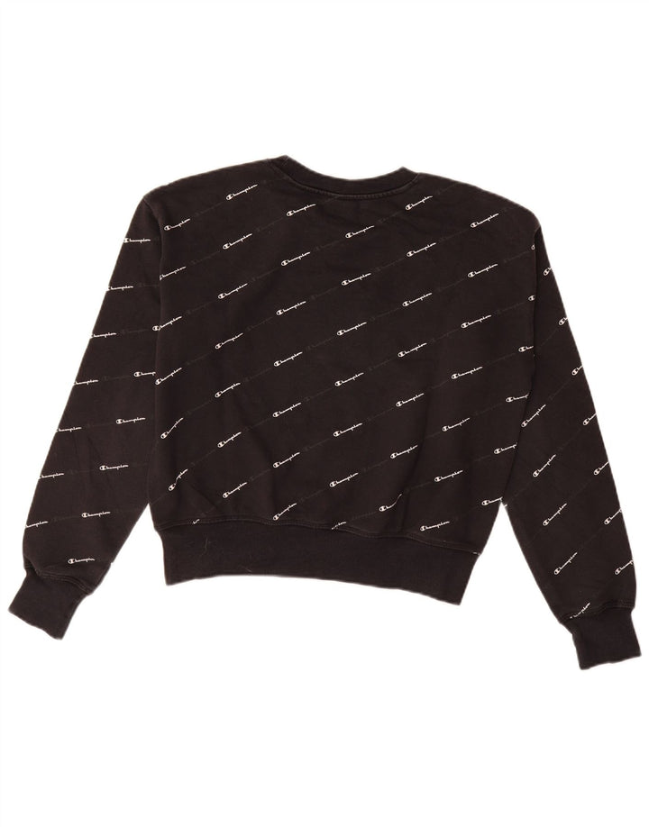 CHAMPION Damen Grafik-Sweatshirt-Pullover UK 14 Medium Schwarz