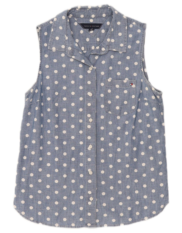 Tommy Hilfiger Damen ärmelloses Hemd UK 10 Small Blue Polka Dot Baumwolle